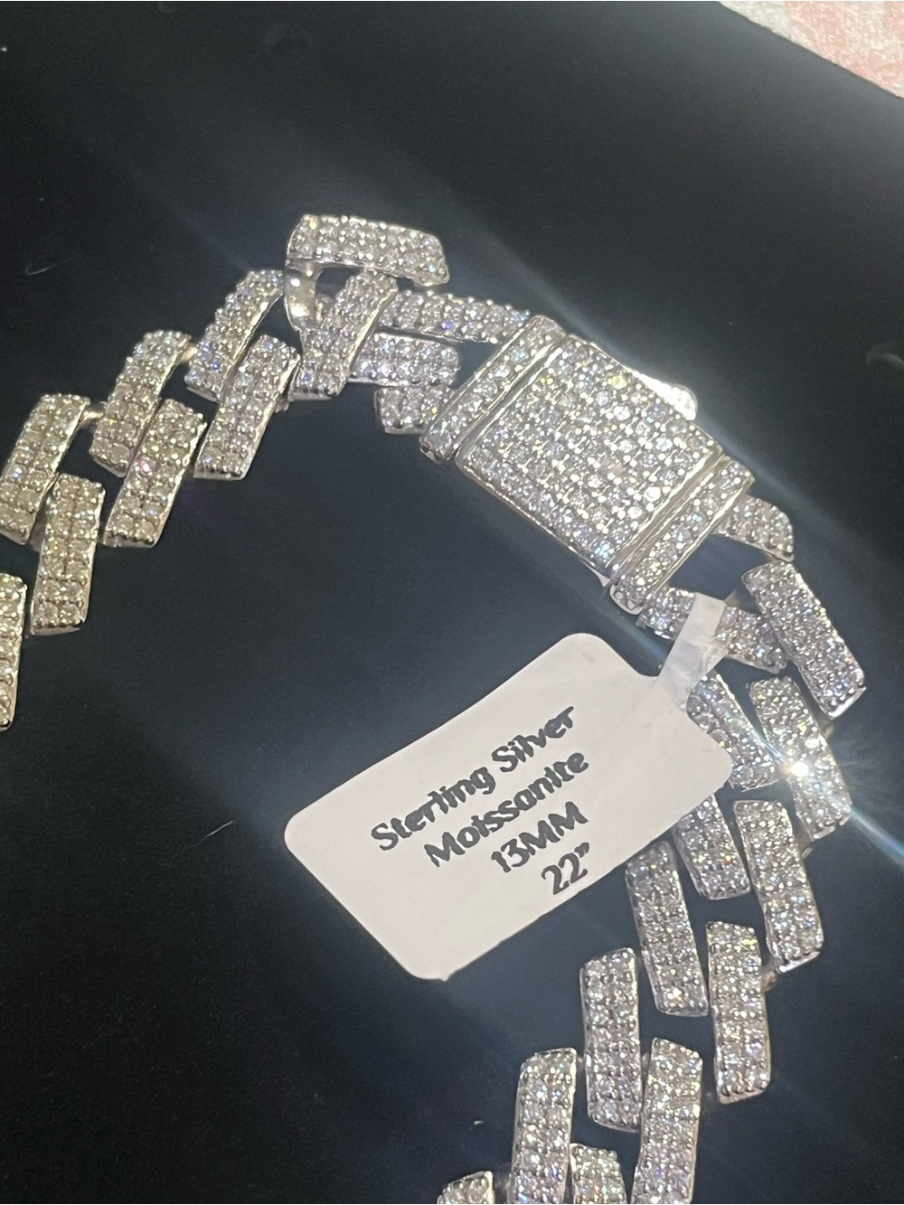 13mm Moissanite Cuban Link Chain 22" - 96g Solid 925 Silver - PASSES TESTER - Picture 2 of 5